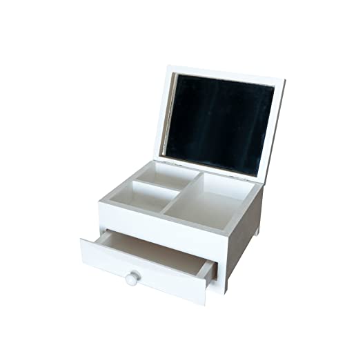 Holzkommode Mini Box mit Schublade und Spiegel - Weiß Holz Schmuckkassette. Schreibtisch Organizer Schmuckbox von HANDKADECOR