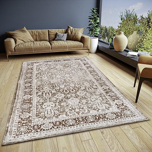 Hanse Home Aseno Teppich Orientalisch – Orient Läufer klassisch gewebt mit Bordüre Vintage-Look, leicht Glänzend Flachgewebe für Schlafzimmer, Esszimmer, Wohnzimmer, Flur – Braun, 200x285cm von Hanse Home