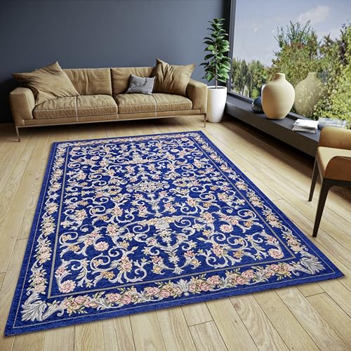 Hanse Home Assia Design Teppich Orientalisch – Flachgewebe Orient Blumen Muster, Anti-Rutsch Unterseite, Klassisch hochwertig gewebt für Wohnzimmer, Schlafzimmer, Esszimmer, Flur – Blau, 120x180cm von Hanse Home