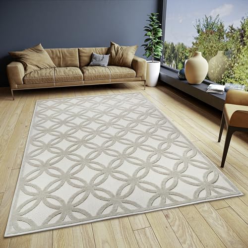 Hanse Home Circle Design Teppich Wohnzimmer – Flachgewebe Modern, Geometrisches Rauten Muster, Skandinavischer Stil Wohnzimmerteppich für Esszimmer, Kinderzimmer, Flur – Creme Beige, 133x190cm von Hanse Home