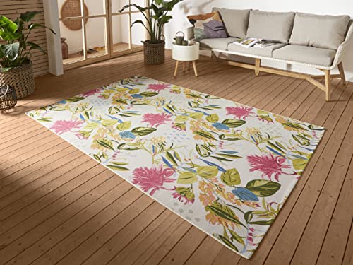 Hanse Home Flowers and Leaves In- & Outdoor Teppich – Flachgewebe, Tropical Jungel Florales Blumen Design, ÖKO-TEX Wetterfest & UV-beständig für Balkon, Terrasse, Garten, Wohnzimmer - Bunt, 120x180cm von Hanse Home