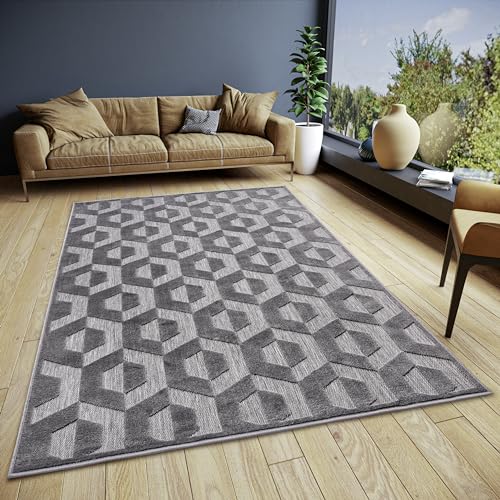 Hanse Home Hexa Design Teppich Wohnzimmer – Flachgewebe Modern, Geometrisches Rauten Muster, Skandinavischer Stil Wohnzimmerteppich für Esszimmer, Kinderzimmer, Flur – Grau Schwarz, 133x190cm von Hanse Home