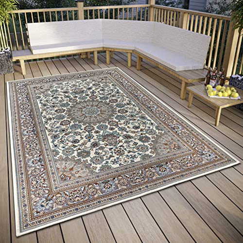 Hanse Home Kadi In- & Outdoor Teppich Orientalisch – Orient Flachgewebe, Orientalisches Design Klassisch, ÖKO-TEX Wetterfest & UV-beständig für Balkon, Terrasse, Garten – Creme Beige, 80x165cm von Hanse Home