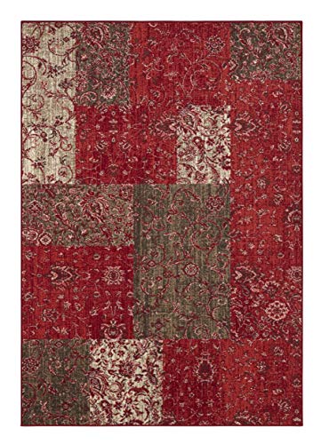 Hanse Home Teppich Kirie – Patchwork Teppich Kurzflor Modern Vintage Design Teppiche für Esszimmer, Wohnzimmer, Kinderzimmer, Flur, Schlafzimmer, Küche – Rot Braun 80x250cm von Hanse Home