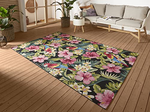 Hanse Home Tropical Feeling In- & Outdoor Teppich – Flachgewebe Jungel Blumen Flower Florales Design, ÖKO-TEX Wetterfest & UV-beständig für Balkon, Terrasse, Garten, Wohnzimmer – Bunt, 80x165cm von Hanse Home