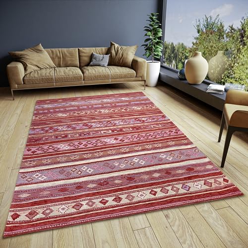 Hanse Home Yara Design Teppich Boho – Flachgewebe Boho-Style, Anti-Rutsch Unterseite, Vintage Design hochwertig gewebt für Wohnzimmer, Schlafzimmer, Esszimmer, Flur – Rot Multifarben, 75x150cm von Hanse Home