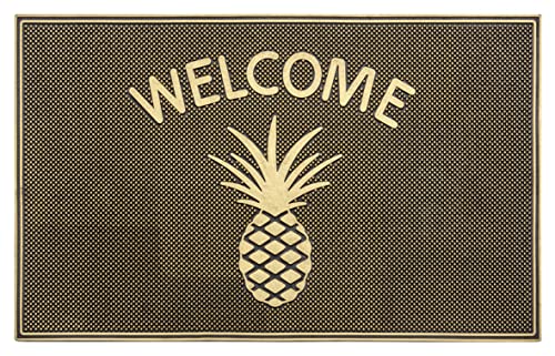 Hanse Home Gummi Fußmatte für Innen und Außen 45x75cm – Fussmatte Outdoor Schmutzfangmatte Welcome Ananas Design Türmatte Wetterfest, rutschfest für Eingangsbereich & Außenbereich – Schwarz, Gold von Hanse Home