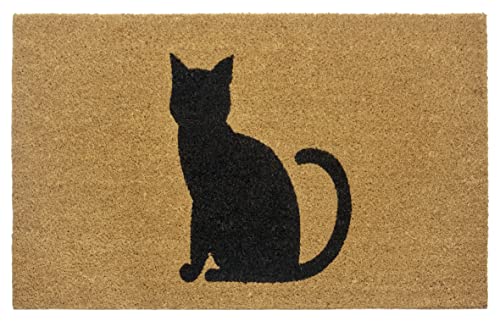 Hanse Home Kokos Fußmatte für Innen 45x75cm – Fussmatte Kokosmatte Schmutzfangmatte Katze Cat Design, rutschfest für Eingangsbereich & überdachten Außenbereich – Natur von Hanse Home