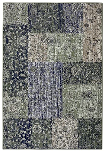 Hanse Home Teppich Kirie – Patchwork Teppich Kurzflor Modern Vintage Design Teppiche für Esszimmer, Wohnzimmer, Kinderzimmer, Flur, Schlafzimmer, Küche – Grün 80x150cm, 105447-80x150 von Hanse Home