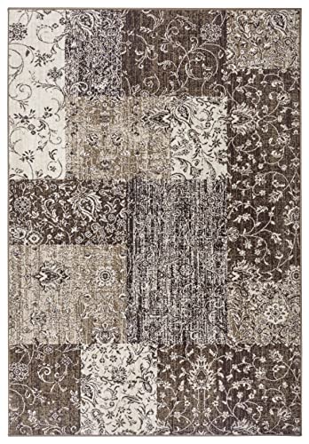 Hanse Home Teppich Kirie – Patchwork Teppich Kurzflor Modern Vintage Design Teppiche für Esszimmer, Wohnzimmer, Kinderzimmer, Flur, Schlafzimmer, Küche – Taupe 80x250cm von Hanse Home