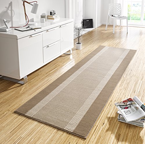 Hanse Home Teppich Läufer Band 80x200cm – Teppichläufer Weicher Kurzflor Teppich Modernes Design Läufer für Flur, Schlafzimmer, Kinderzimmer, Badezimmer, Wohnzimmer, Küche Dekoläufer – Beige Creme von Hanse Home