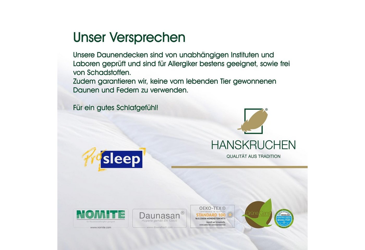 Daunenbettdecke, Pro Sleep, HANSKRUCHEN, Füllung: 80% Daunen, 20% Federn, Bezug: 100% Baumwolle, Seasons 135 x 200 cm, hergestellt in Deutschland, allergikerfreundlich von HANSKRUCHEN