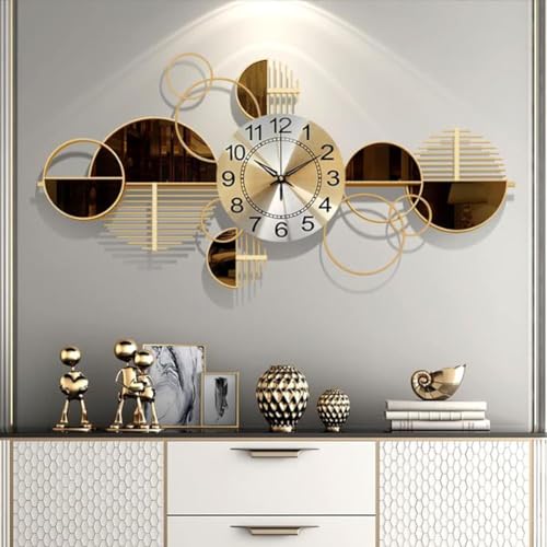 HAODING Moderne Wanduhren, Wanddeko Metall Gold Wanddeko Metall 3D Wandskulpturen Kunst Ornament Als Perfekte Deko Wohnzimmer 102 * 47cm von HAODING