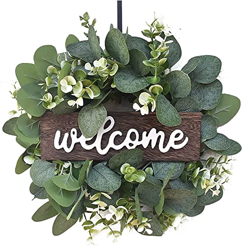 HAOSHICS Künstliche Eukalyptus Kranz Grün Türkranz Deko Wandkranz Girlande Kunstpflanze Hängen Kranz für Hochzeit Tür Party Fenster Garten Wand Kamin Dekoration 35cm von HAOSHICS