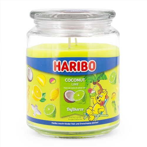 Haribo Duftkerze im Glas mit Deckel | Coconut Lime | Duftkerze Kokos | Kerzen lange Brenndauer (100h) | Kerzen Grün | Duftkerze Groß (510g) von HARIBO