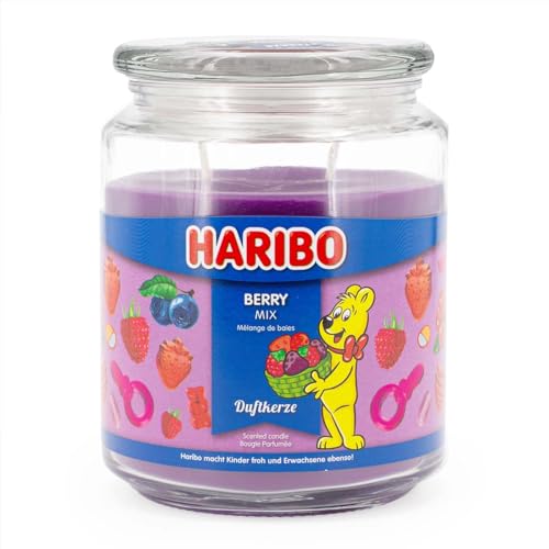Haribo Duftkerze im Glas mit Deckel | Berry Mix | Duftkerze Fruchtig | Kerzen lange Brenndauer (100h) | Lila Kerzen | Duftkerze Groß (510g) von HARIBO