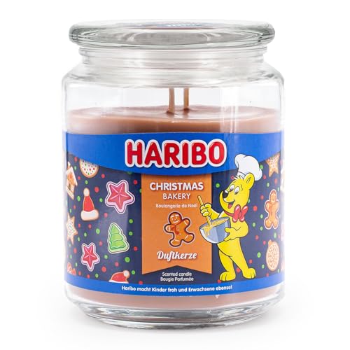Haribo Duftkerze im Glas mit Deckel | Christmas Bakery | Duftkerze Weihnachten | Kerzen lange Brenndauer (100h) | Kerzen Braun | Duftkerze Groß (510g) von HARIBO