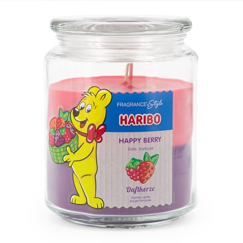 Haribo Duftkerze im Glas mit Deckel | Happy Berry | Duftkerze Fruchtig | Kerzen lange Brenndauer (100h) | 2 Schichten Kerze im Glas | Duftkerze Groß (510g) von HARIBO