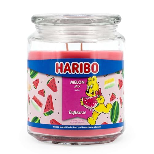 Haribo Duftkerze im Glas mit Deckel | Melon Mix | Duftkerze Fruchtig | Kerzen lange Brenndauer (100h) | Geschenk für Frauen | Duftkerze Groß (510g) von HARIBO