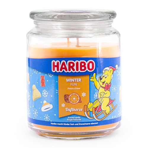 Haribo Duftkerze im Glas mit Deckel | Winter Fun | Duftkerze Winter | Kerzen lange Brenndauer (100h) | Kerzen Gelb | Duftkerze Groß (510g) von HARIBO