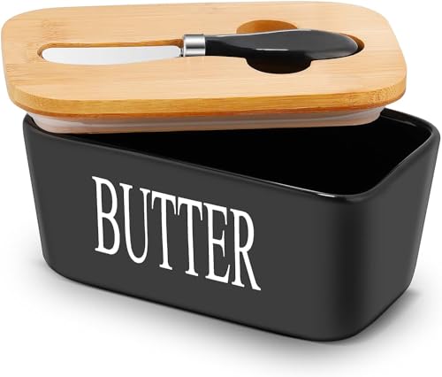 Butterdose mit Deckel, schwarz, 650 ml, Keramik-Butterdose mit Messer, doppelte Silikondichtungen, Butter enthält Verwendung zur Aufbewahrung von hausgemachter Butter, Ost-Westküsten-Butter von HASA zone