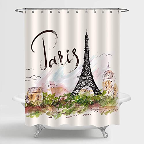 HATEGE Duschvorhang 120x200 Paris, Duschvorhänge Antischimmel 3D Eiffelturm, Shower Curtains Waschbar, Badevorhang für Badewanne Badezimmer, mit 8 Ringe DS878 von HATEGE