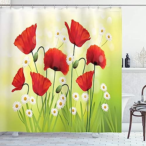 HATEGE Duschvorhang Anti-Schimmel Blumen 3D Duschvorhänge 120x200 Anlage Duschvorhang Textil Waschbar Wsserdicht für Badezimmer Badewanne Badevorhang Bad von HATEGE