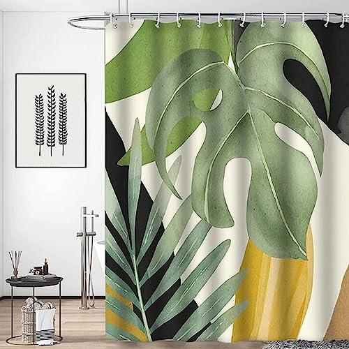 HATEGE Duschvorhang Anti-Schimmel Grüne Blätter 3D Duschvorhänge 120x200 Botanisches Muster Duschvorhang Textil Waschbar Wsserdicht für Badezimmer Badewanne Badevorhang Bad von HATEGE
