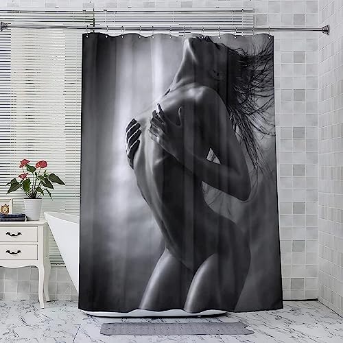 HATEGE Duschvorhang Anti-Schimmel Nackt 3D Duschvorhänge 120x200 Sexy Dame Duschvorhang Textil Waschbar Wsserdicht für Badezimmer Badewanne Badevorhang Bad von HATEGE