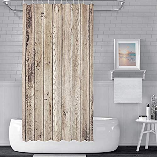 HATEGE Duschvorhang Anti-Schimmel Planke 3D Duschvorhänge 180x200 Jahrgang Duschvorhang Textil Waschbar Wsserdicht für Badezimmer Badewanne Badevorhang Bad von HATEGE