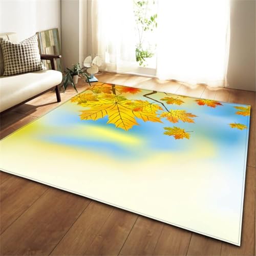 Teppich Wohnzimmer 60 x 100 cm Waschbar Ahornblatt, Outdoor Teppiche Kurzflor 3D Herbst, Carpet Flauschig Ahornblatt 198AZ von HATEGE