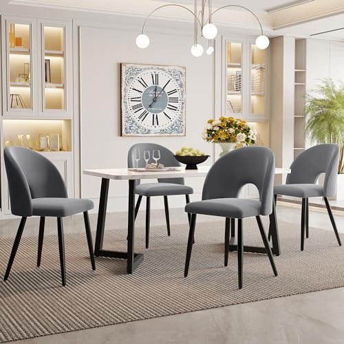 HAUSPROFI Esstisch mit 4 stühlen, 68x117x75cm Essgruppen, Esszimmertische Küchentisch mit Samt-Sitzpolsterstühle, Modern Esszimmermöbel Set(Grau Esszimmerstühle+Schwarz Tischbeine) von HAUSPROFI