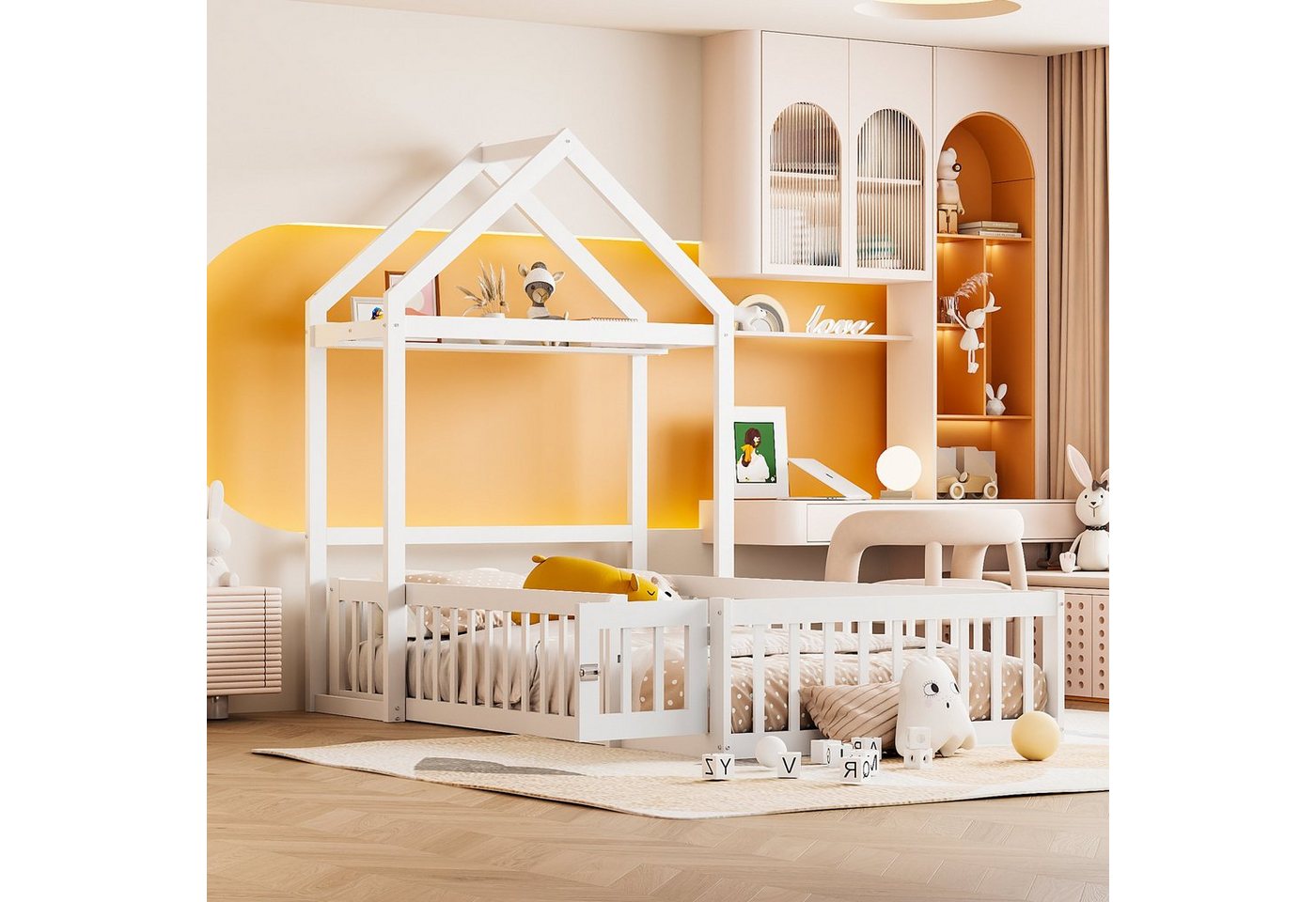 HAUSS SPLOE Kinderbett 90 x 200 mit Stauraum, Vollschutzgitter und Tür und Lattenrost, weiß von HAUSS SPLOE