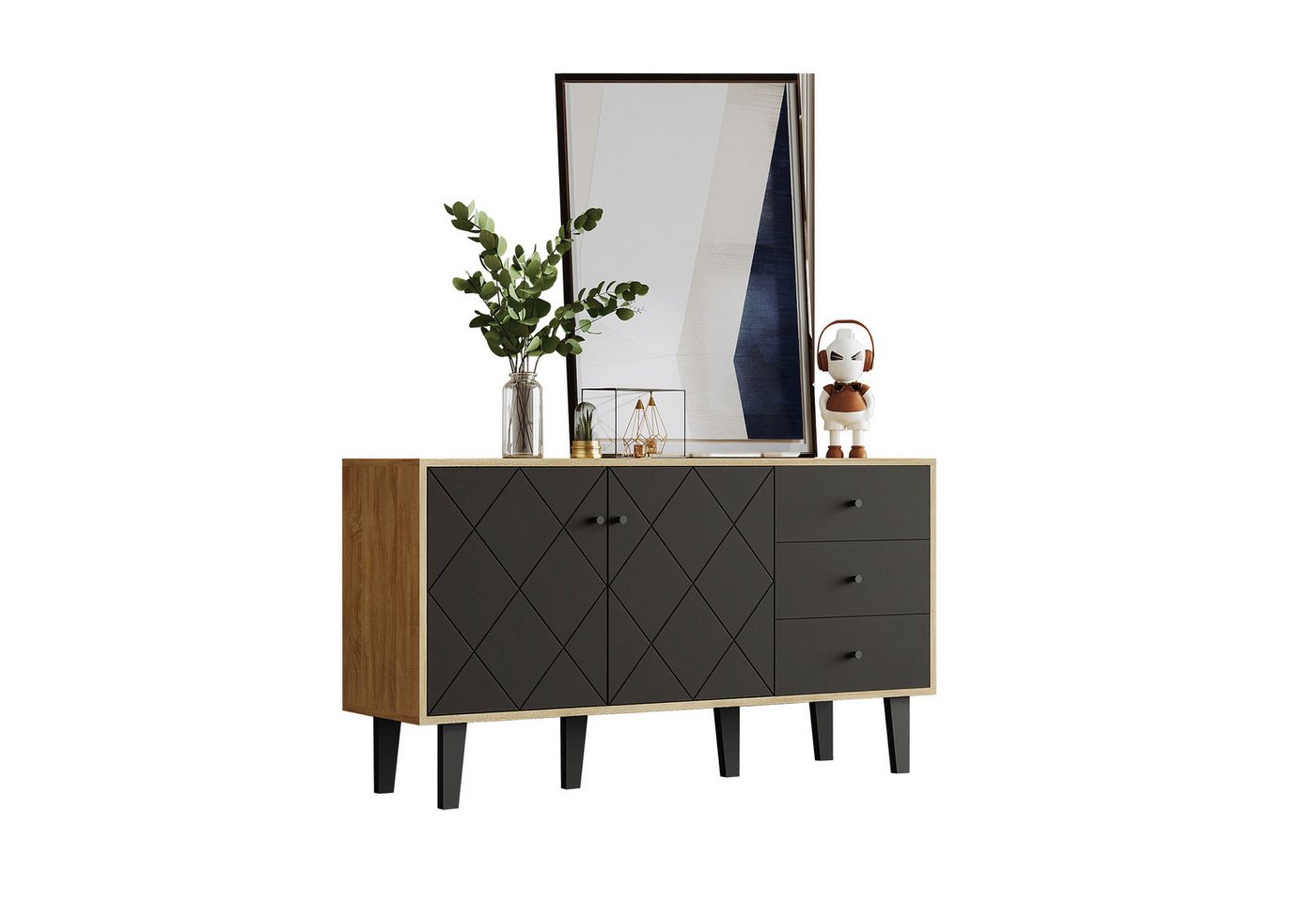 HAUSS SPLOE Sideboard Moderne Sideboard mit großem Stauraum mit einem verstellbaren Regal (zwei Türen und drei Schubladen mit einem verstellbaren Regal), für Esszimmer, Wohnzimmer oder Küche von HAUSS SPLOE