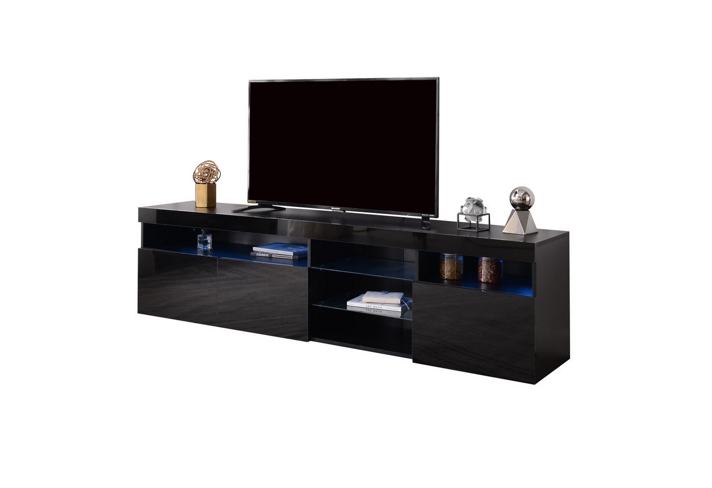 HAUSS SPLOE TV-Schrank TV-Lowboards TV Schrank Fernsehschrank TV-Tisch (mit LED-Beleuchtung (3 Schranktüren) Variable LED-Beleuchtung von HAUSS SPLOE