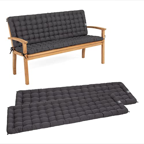 HAVE A SEAT Living - Gartenbank Auflage mit Rückenteil, Bequemes Sitzbank Polster Set - Orthopädisches Bank Sitzkissen, Waschbar bis 95°C, Made in Germany (Grau/Anthrazit, 150x48 cm - 2X) von HAVE A SEAT Living