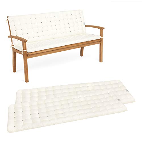 HAVE A SEAT Living - Gartenbank Auflage mit Rückenteil, Bequemes Sitzbank Polster Set - Orthopädisches Bank Sitzkissen, Waschbar bis 95°C, Made in Germany (Weiß, 160x48 cm - 2X) von HAVE A SEAT Living