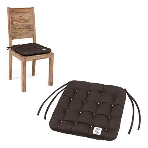 HAVE A SEAT Luxury - Sitzkissen 40x40 cm (6 St.) - bequemes Stuhlkissen, orthopädisch, waschbar bis 95°C, Trockner geeignet, farbecht - Made in Germany - (6er Set mit Bändern, Braun) von HAVE A SEAT