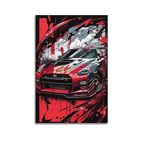 HAYKO Jdm Sportwagen-Poster Nissan Gtr R35 Street Drift Poster, dekoratives Gemälde, Leinwand, Wandposter und Kunstdruck, modernes Familienschlafzimmer-Dekor-Poster, 50 x 75 cm von HAYKO