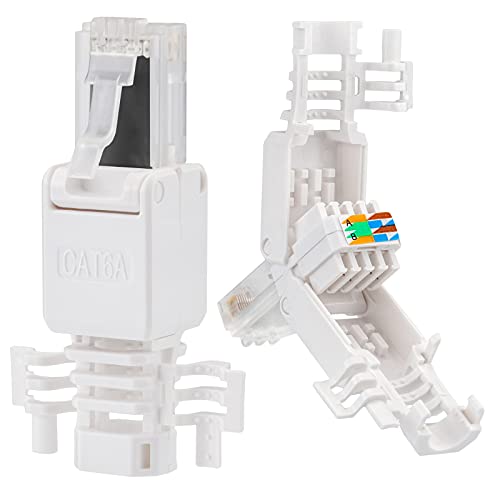 1x RJ45 Cat 6a Netzwerkstecker mit vergoldeten Kontakten cat.6a LAN Crimpstecker Gigabit Connector für Patchkabel, Verlegekabel CAT7 CAT6A CAT6 Kompatibel Werkzeugfrei Werkzeuglos DSL Stecker UTP von HB-DIGITAL