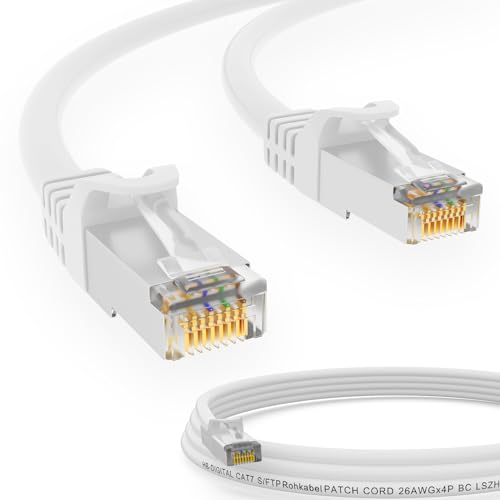 HB-DIGITAL 0,25m Patchkabel CAT.7 Rohkabel mit 2x RJ45-Stecker LAN Netzwerkkabel 10 Gigabit S/FTP PiMF Kupfer LSZH Halogenfrei RoHS-Compliant EthernetPort Internet DSL PC Router Switch Modem Weiß von HB-DIGITAL