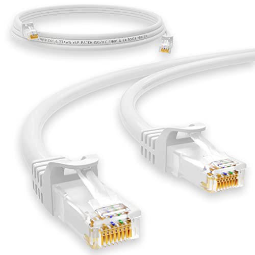 HB-DIGITAL 5m Netzwerkkabel LAN CAT.6 Kabel - Übertragungsgeschwindigkeit bis zu 1 Gbit/s - RJ45 Stecker 500cm cat 6 weiß Weiss Kupfer Profi U/UTP Cat6 Ethernet Cable Patchcable Switch Router Modem von HB-DIGITAL