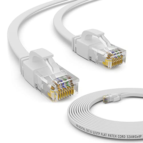 HB-DIGITAL 5m Netzwerkkabel LAN Flach Patchkabel mit RJ45 Stecker Kupfer Profi Slim flexibel für Gigabit Ethernet kompatibel mit PC, Router, Switch, Modem, TV, Spiel Konsole Weiß von HB-DIGITAL