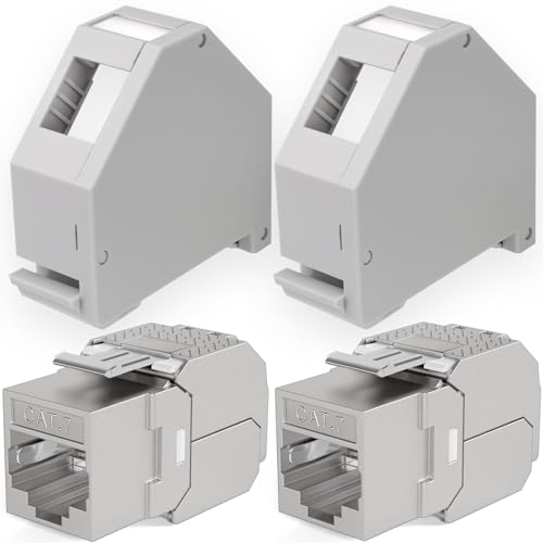 HB-DIGITAL SET: 2x Cat.7 Keystone Modul RJ45 + 2x Hutschienenadapter Keystone-Halterung für Hutschiene 35mm Standard | RJ45-Jack geschirmt werkzeuglose Montage Ethernet LAN Netzwerk STP LSA von HB-DIGITAL