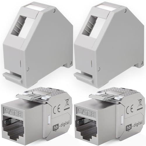 HB-DIGITAL SET: 2x Cat.8.1 Keystone Modul RJ45 + 2x Hutschienenadapter Keystone-Halterung für Hutschiene 35mm Standard | RJ35-Jack geschirmt werkzeuglose Montage Ethernet LAN Netzwerk STP LSA von HB-DIGITAL