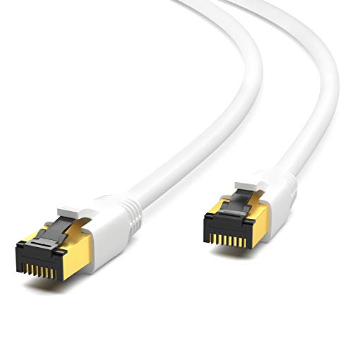 HB-Digital 2m CAT 8.1 Netzwerkkabel F/FTP LSZH Weiß 40 Gbits | LAN Patchkabel Gigabit RJ45 Stecker Ethernet Data Cable | 40000 Mbits Übertragungsgeschwindigkeit PIMF 2000 MHz Cat.6 Cat.7 Cat.8 von HB-DIGITAL