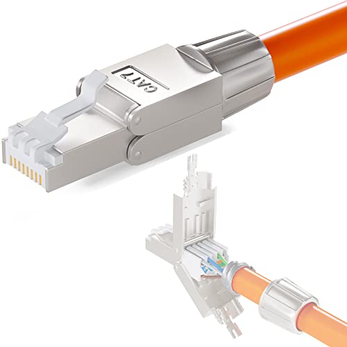 hb-digital 1x CAT7 RJ45 Stecker Netzwerkstecker auf Schneidklemme LSA vergoldete Kontakte Feldkonfektionierbarer Vollgeschirmt 10 Gbps LAN Connector werkzeuglos für Verlegekabel CAT7 CAT6a DSL von HB-DIGITAL