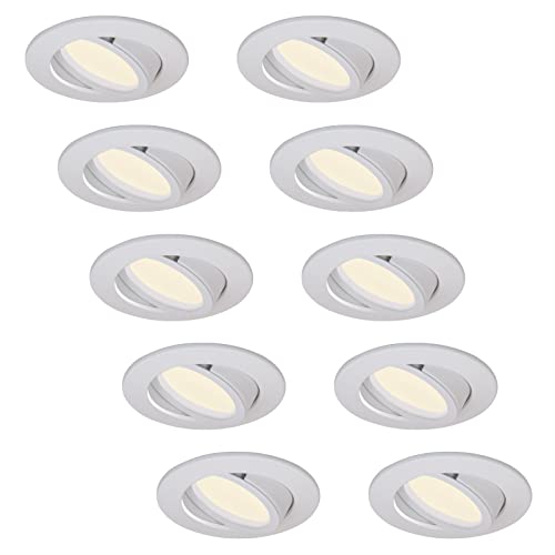 HCFEI 10er set LED Einbaustrahler dimmbar schwenkbar 5W flach 230V Einbau-Spot Strahler Einbauspot 68-75 mm Bohrloch, 120°Abstrahlwinkel, Neutralweiß 4000K (Weiß - Neutralweiß) von HCFEI