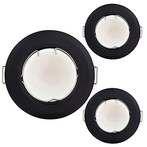 HCFEI Flache LED Einbaustrahler ultra flach in Schwarz mit LED Spot Modul 230V I 3W 320 lm I Warmweiß 3000K I 120°Abstrahlwinkel I Dimmbar I 55mm Einbauloch I Einbauleuchte rund (3er - Warmweiß) von HCFEI