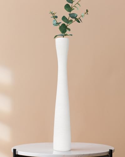 Weiße Keramik-Blumenvase, 41,5 cm hoch, schlanke Blumenvase, handgefertigte Vase, moderner, minimalistischer Stil, Dekoration für Wohnzimmer, Zuhause, Büro, Tafelaufsatz, Tisch und Hochzeitsfeier von HCLRW